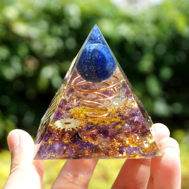 #153 - Handmade Amethyst & Lapis Lazuli 'Flower of Life 'DEFLECT NEGATIVITY' ORGONITE Pyramid